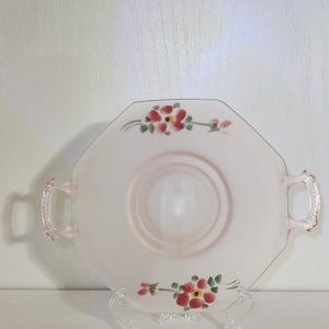 Depression Era Lancaster Handmade Satin Pink 2 Handled Hand Painted Serving Tray